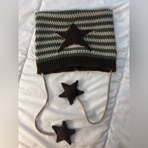 Striped Star, Cat Ears Kids Beanie with Star Tassels